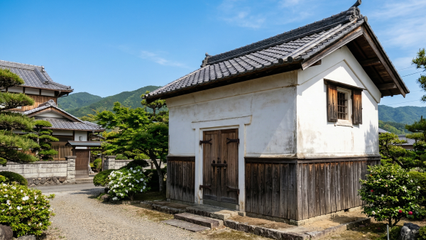 徳島で解体や管理が検討される個人宅の土蔵。清潔感のある青空の下での外観写真。