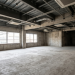 徳島での内装解体・スケルトン工事完了後の様子。原状回復により躯体のみとなった室内空間