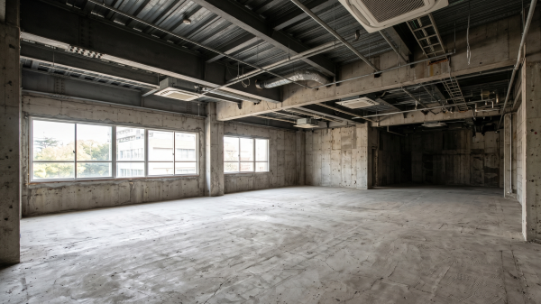 徳島での内装解体・スケルトン工事完了後の様子。原状回復により躯体のみとなった室内空間