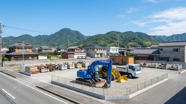 整理整頓された解体業者の敷地と重機。解体のトラブルに対処できる地元密着型の解体業者