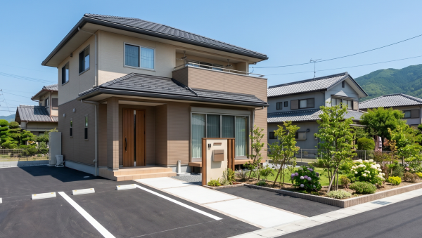 戸建て住宅の外構にアスファルトを使っている例