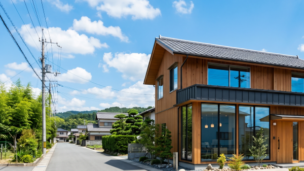 徳島県内の住宅街にある、クリーンでモダンな解体工事会社のオフィス・店舗外観。