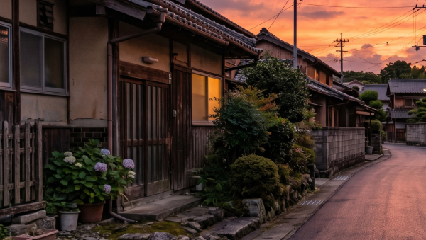 道路を修繕後、夕刻