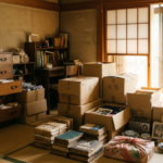 夏の日差しの中、遺品整理をする様子