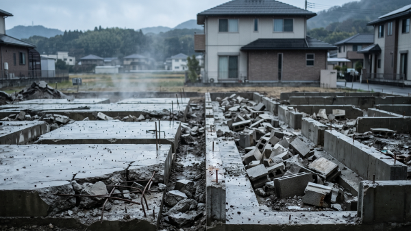上物の解体が終了して、これから基礎の解体をする様子