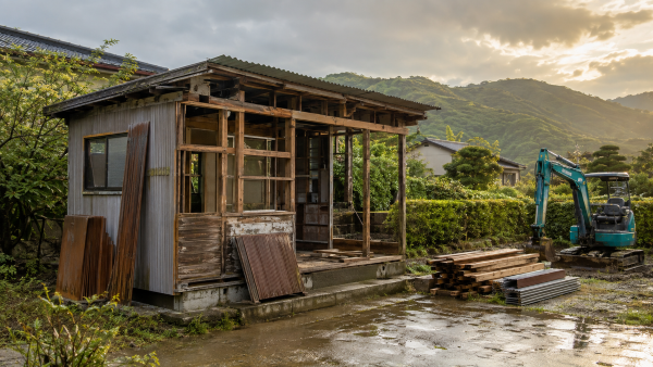 小屋を解体している様子