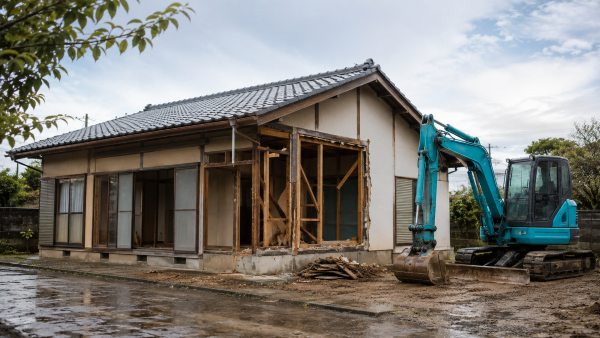 木造平屋の戸建て住宅を解体している様子