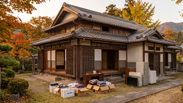 実家の解体をする前に、遺品整理をしている様子