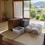 解体前に残置物をまとめて処理している様子
