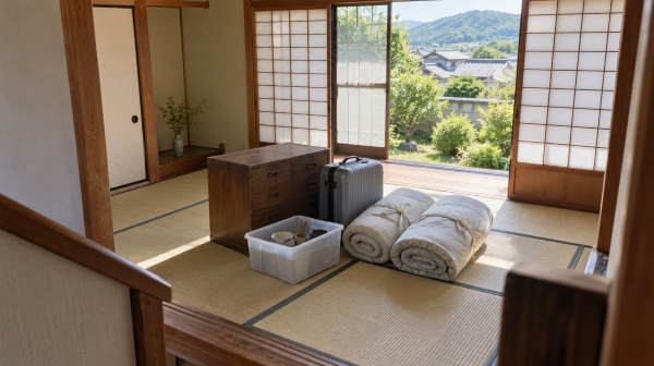 解体前に残置物をまとめて処理している様子