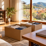 親が元気なうちに、親子で生前整理をしている様子。